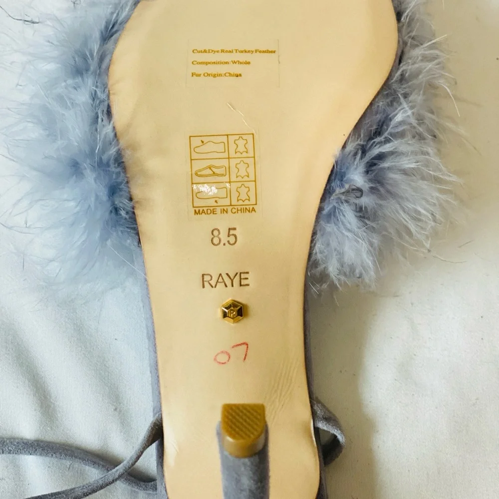 NEW Raye‎ Fara Periwinkle Lavender Feather and Suede Strappy Heels 8.5 - Picture 6 of 8